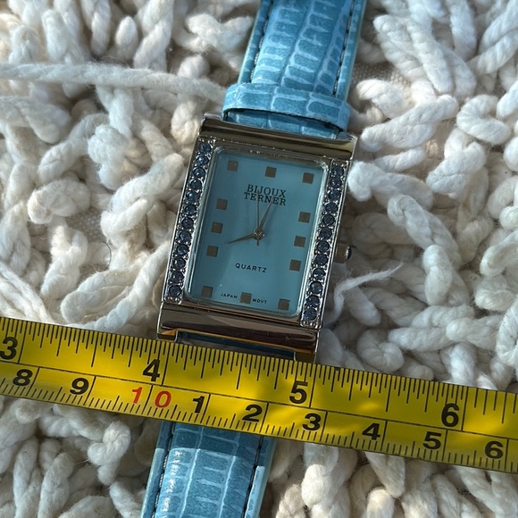 New BIJOUX TERNER Blue Silver Blue Tint Crystal Frame Leather Watch - Picture 10 of 10